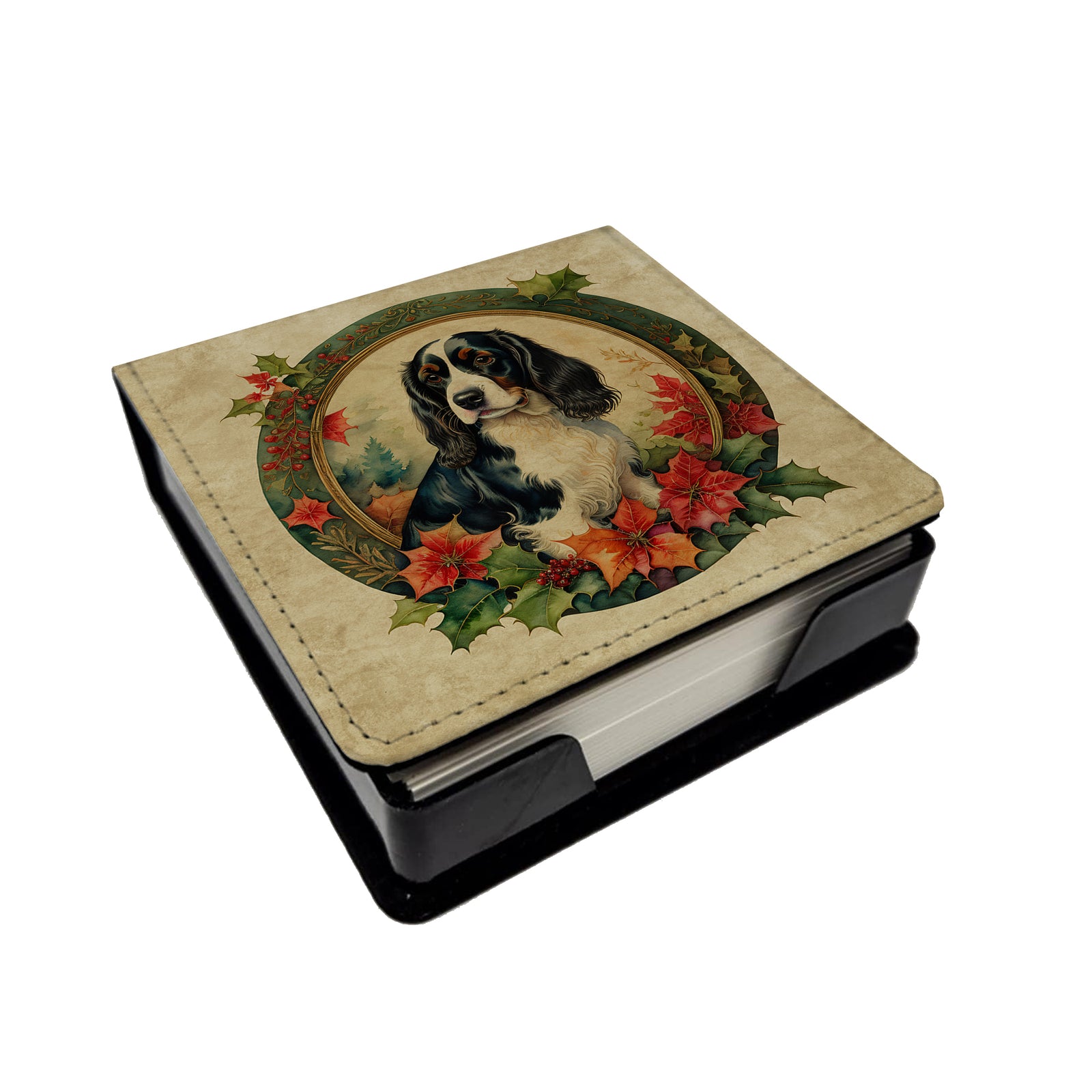 Caroline's Treasures English Springer Spaniel Christmas Flowers PU Leather Note Paper Holder