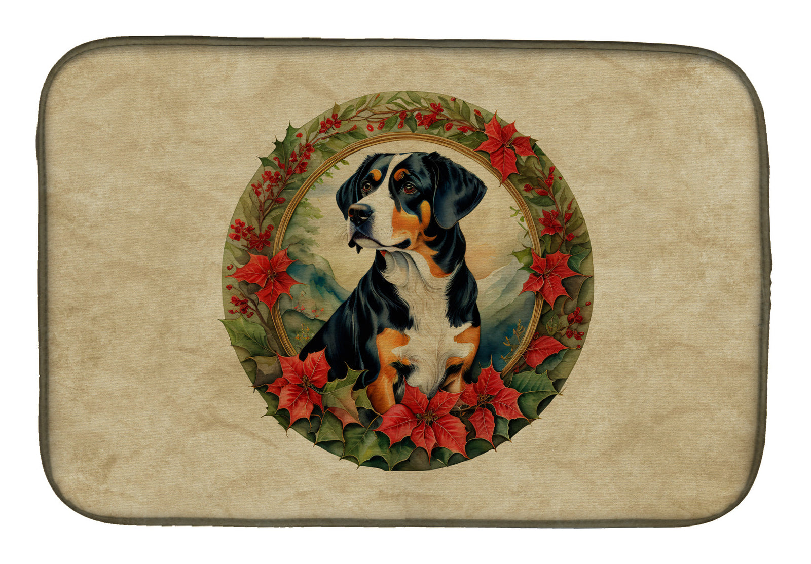 Caroline's Treasures Entlebucher Mountain Dog Christmas Flowers Dish Drying Mat