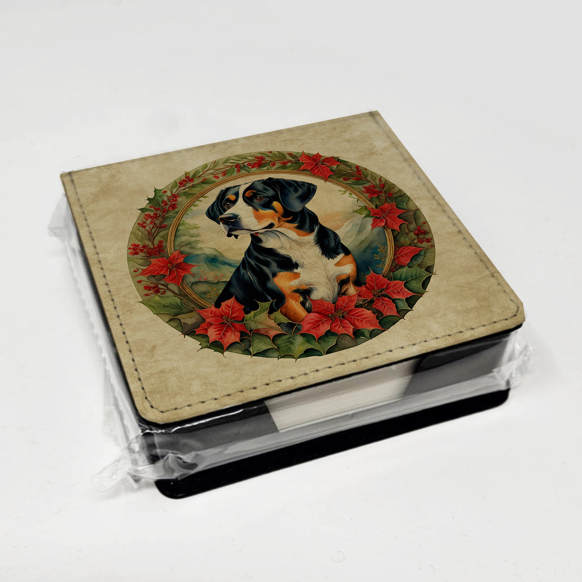 Caroline's Treasures Entlebucher Mountain Dog Christmas Flowers PU Leather Note Paper Holder