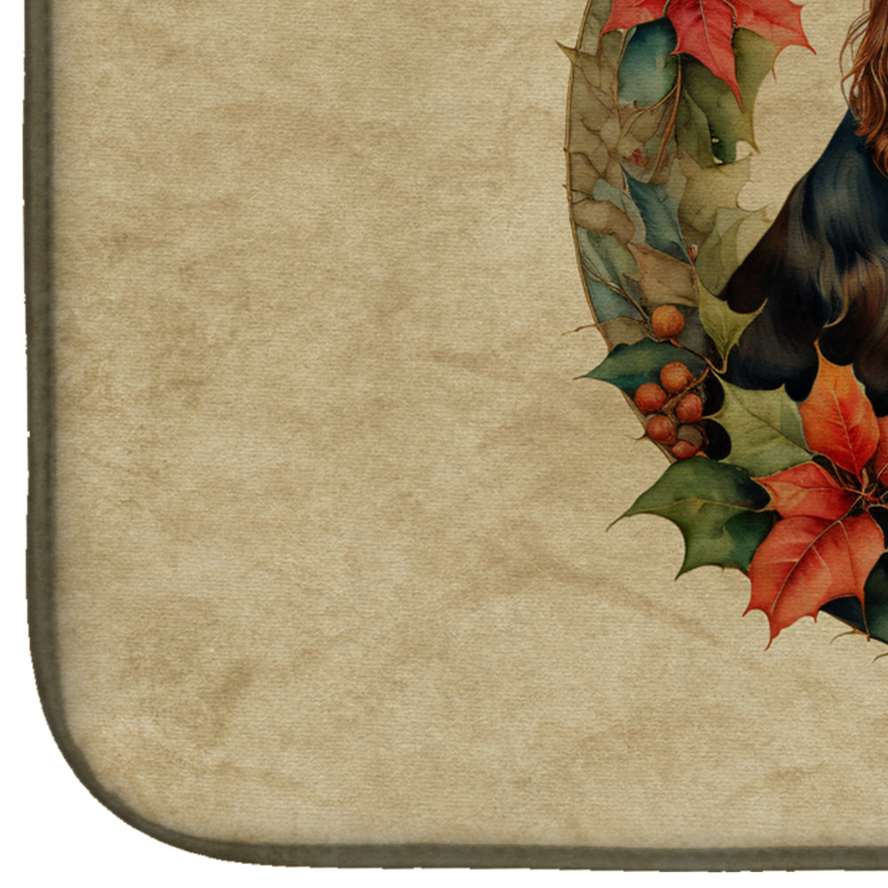 Caroline's Treasures Field Spaniel Christmas Flowers Dish Drying Mat