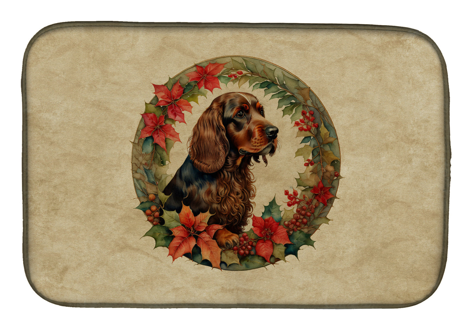 Caroline's Treasures Field Spaniel Christmas Flowers Dish Drying Mat