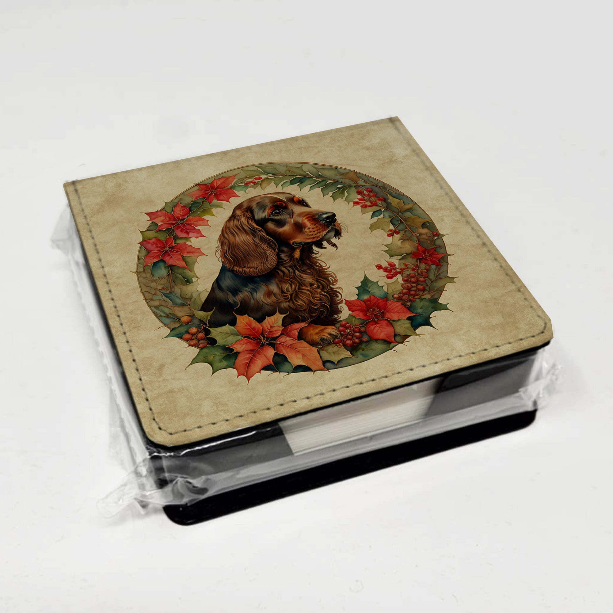 Caroline's Treasures Field Spaniel Christmas Flowers PU Leather Note Paper Holder
