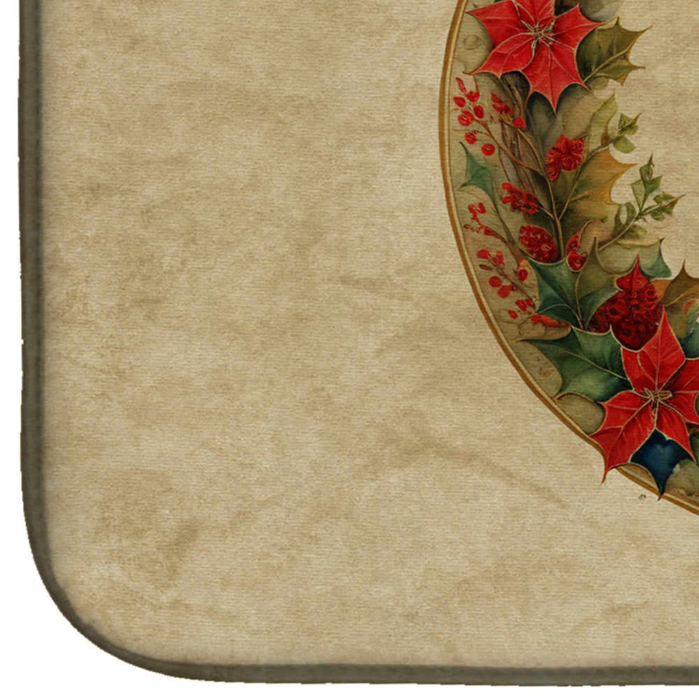 Caroline's Treasures Finnish Spitz Christmas Flowers Dish Drying Mat