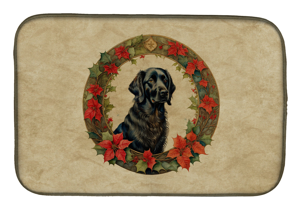 Caroline's Treasures Flat-Coated Retriever Christmas Flowers Dish Drying Mat