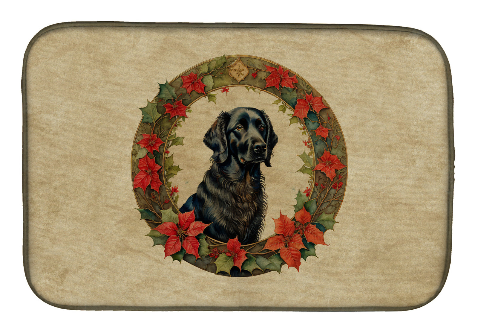 Caroline's Treasures Flat-Coated Retriever Christmas Flowers Dish Drying Mat