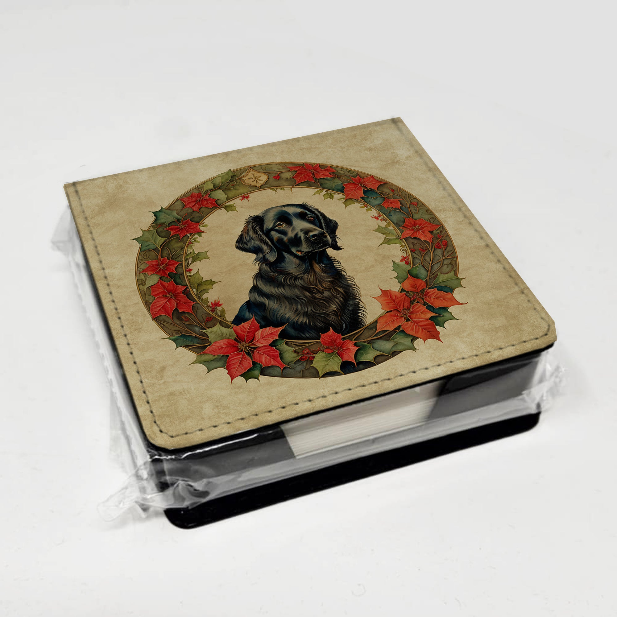 Caroline's Treasures Flat-Coated Retriever Christmas Flowers PU Leather Note Paper Holder