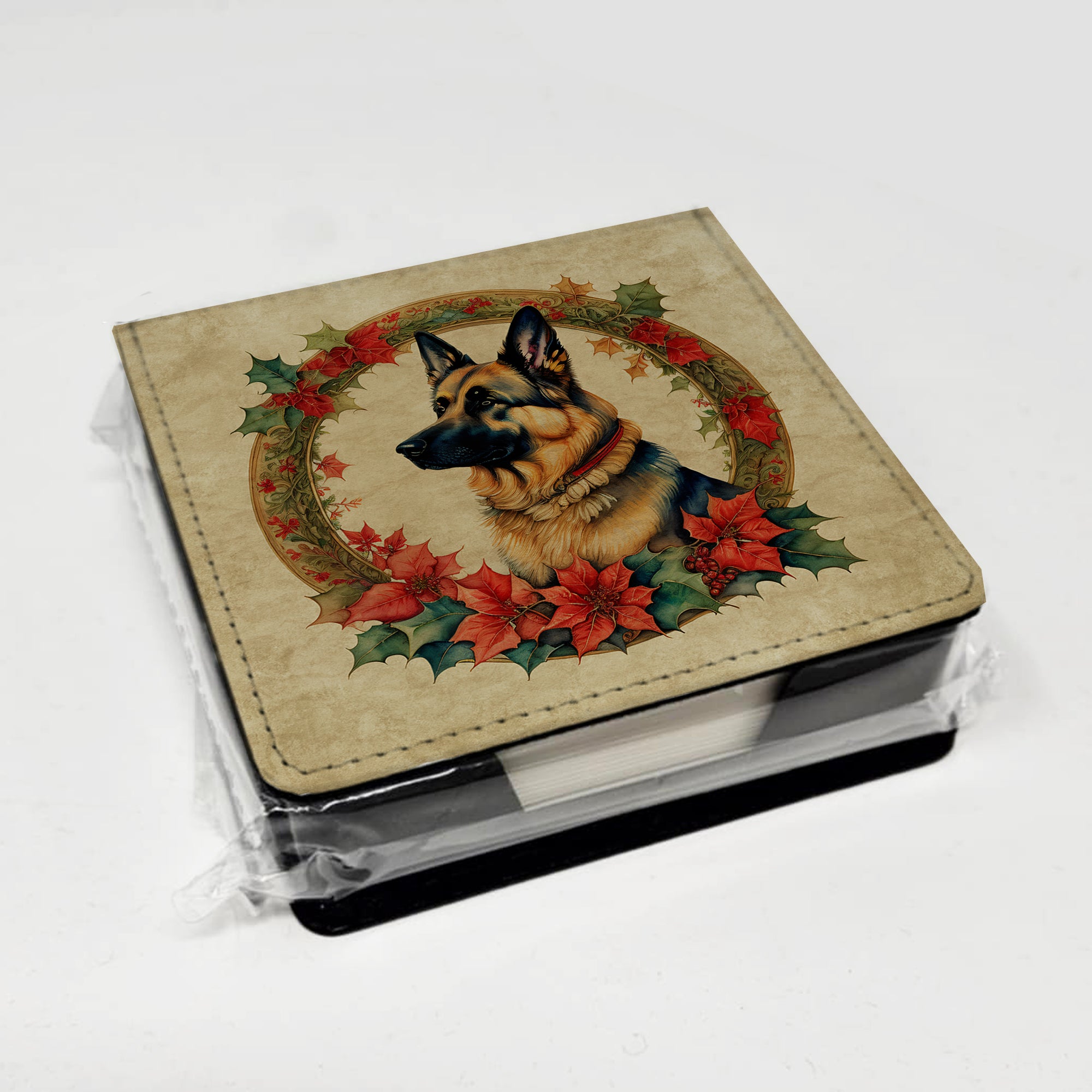 Caroline's Treasures German Shepherd Christmas Flowers PU Leather Note Paper Holder