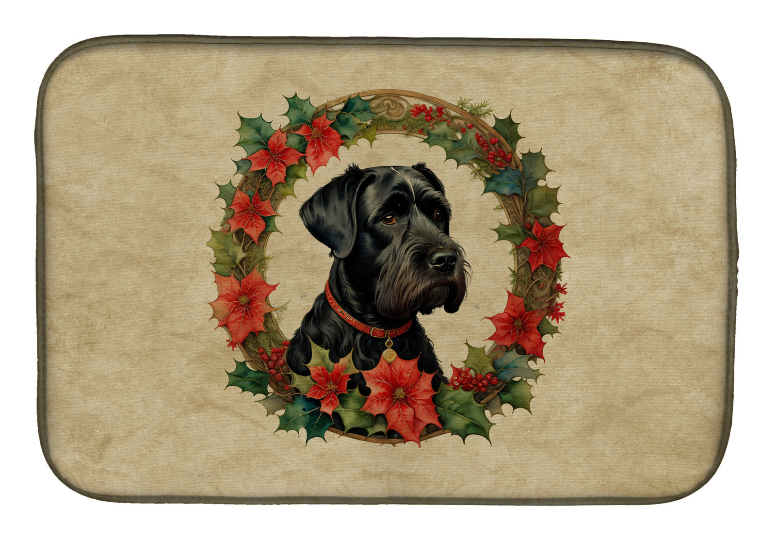 Caroline's Treasures Giant Schnauzer Christmas Flowers Dish Drying Mat