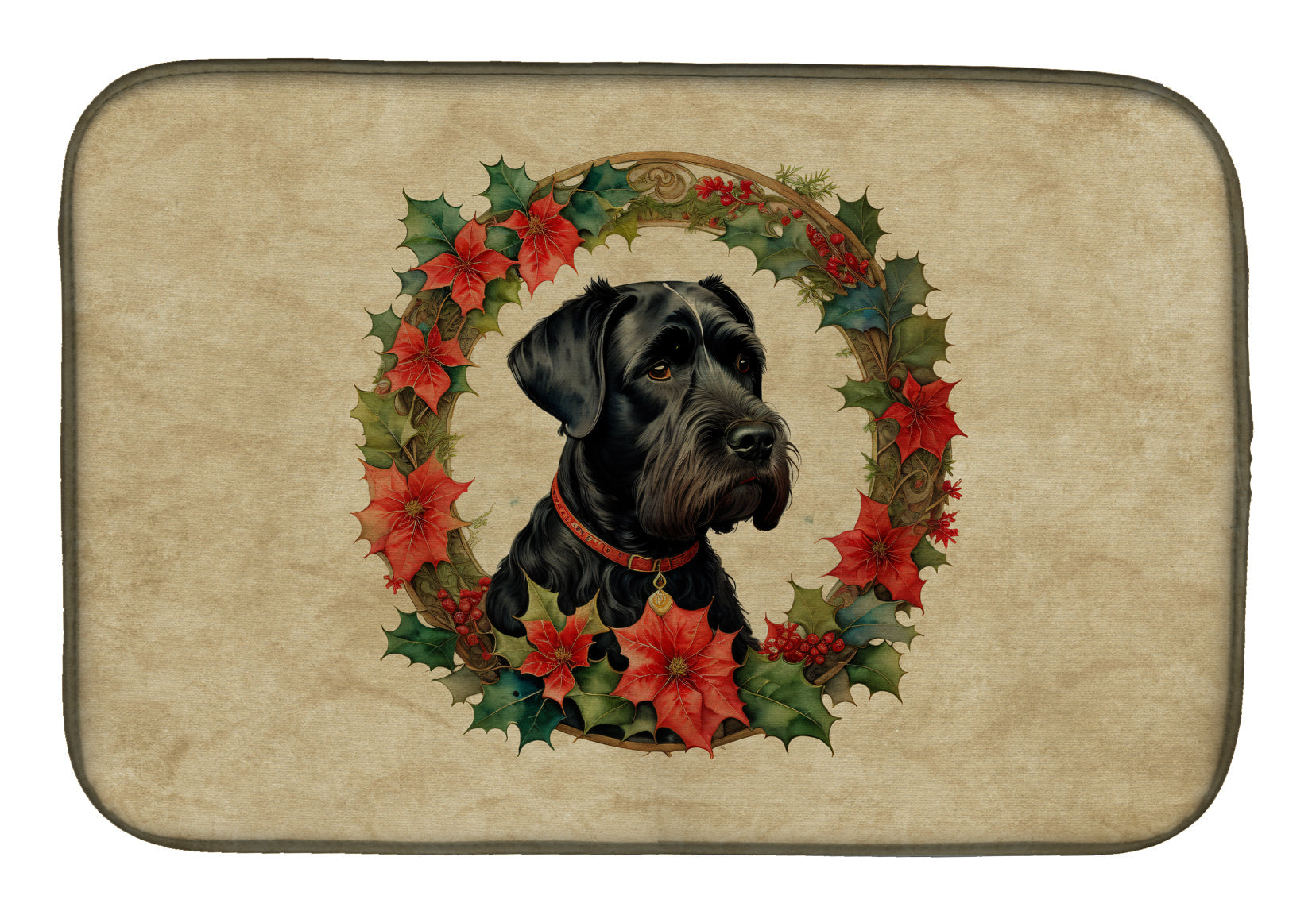 Caroline's Treasures Giant Schnauzer Christmas Flowers Dish Drying Mat