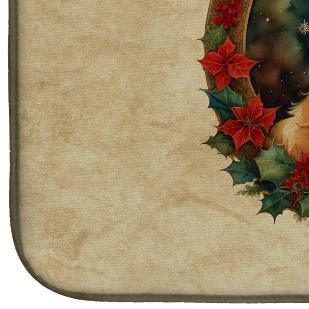 Caroline's Treasures Golden Retriever Christmas Flowers Dish Drying Mat