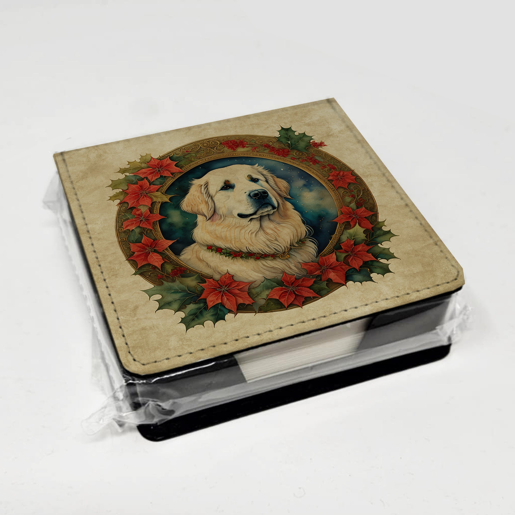Caroline's Treasures Great Pyrenees Christmas Flowers PU Leather Note Paper Holder
