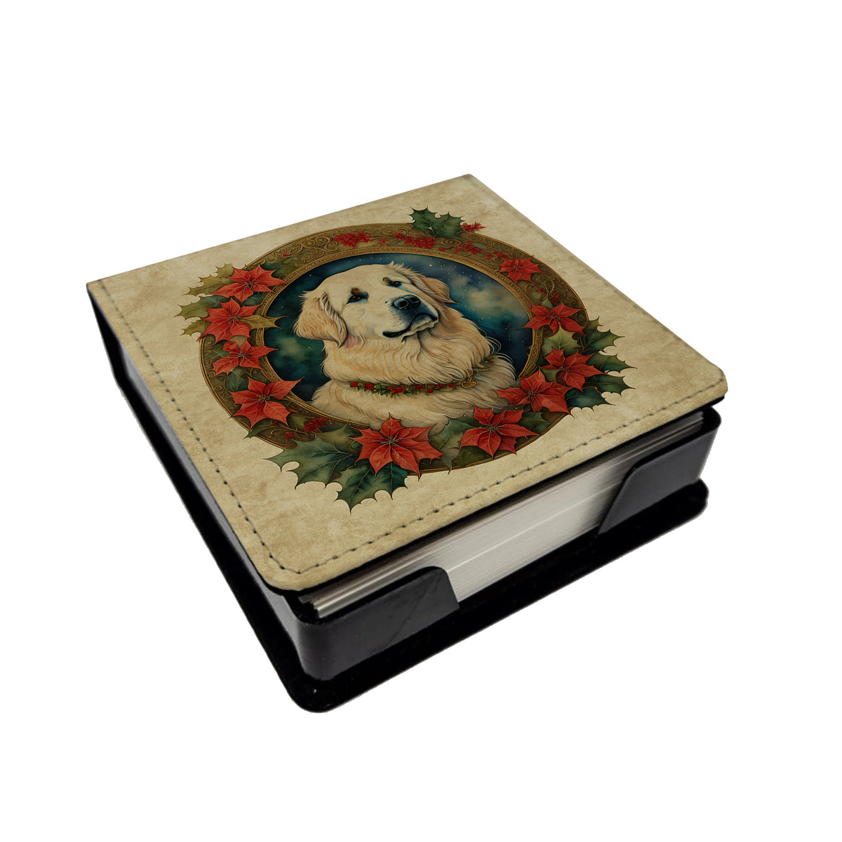 Caroline's Treasures Great Pyrenees Christmas Flowers PU Leather Note Paper Holder