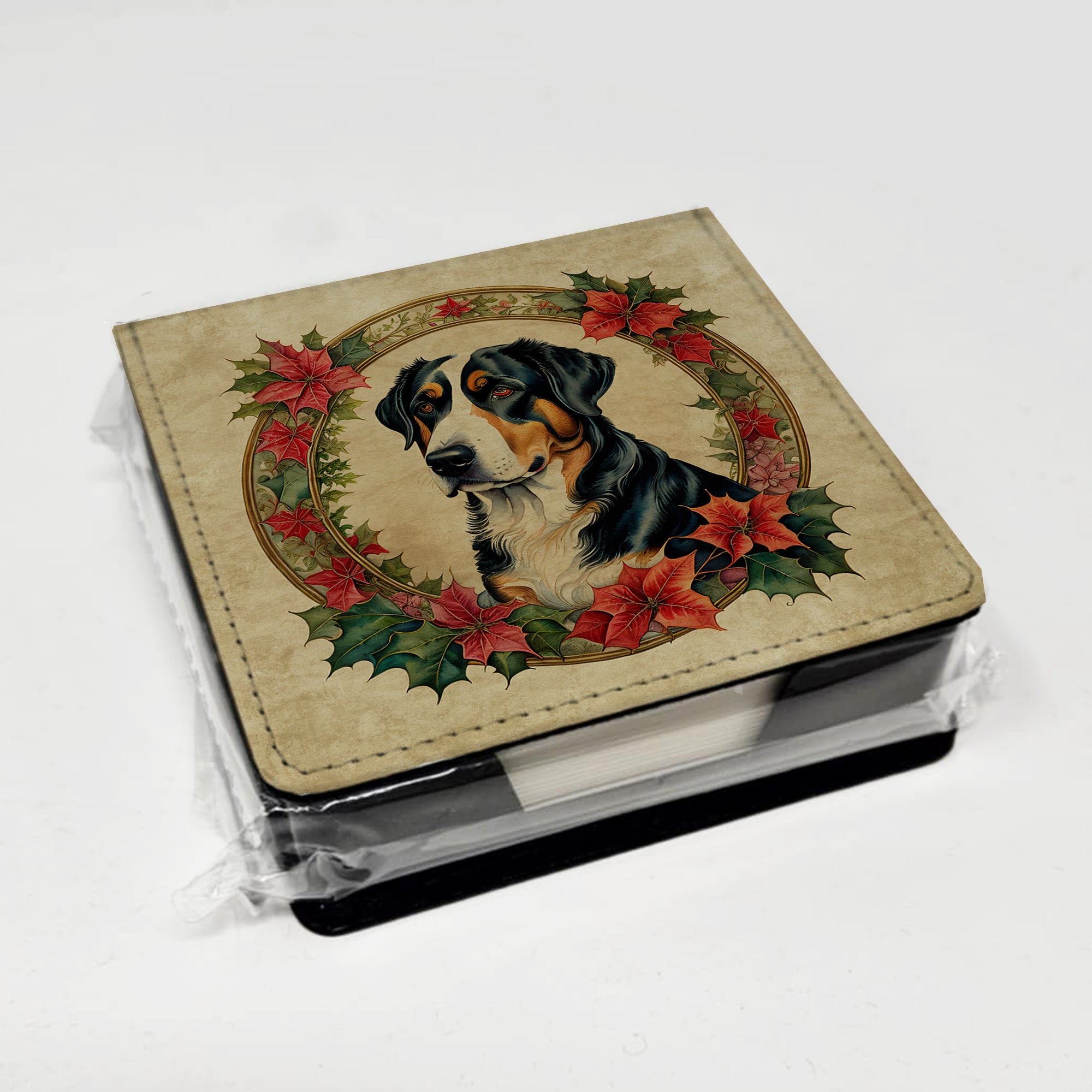 Caroline's Treasures Greater Swiss Mountain Dog Christmas Flowers PU Leather Note Paper Holder