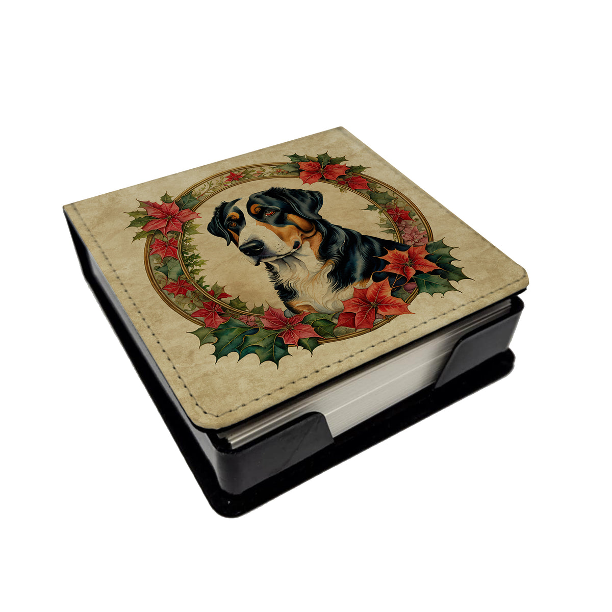 Caroline's Treasures Greater Swiss Mountain Dog Christmas Flowers PU Leather Note Paper Holder