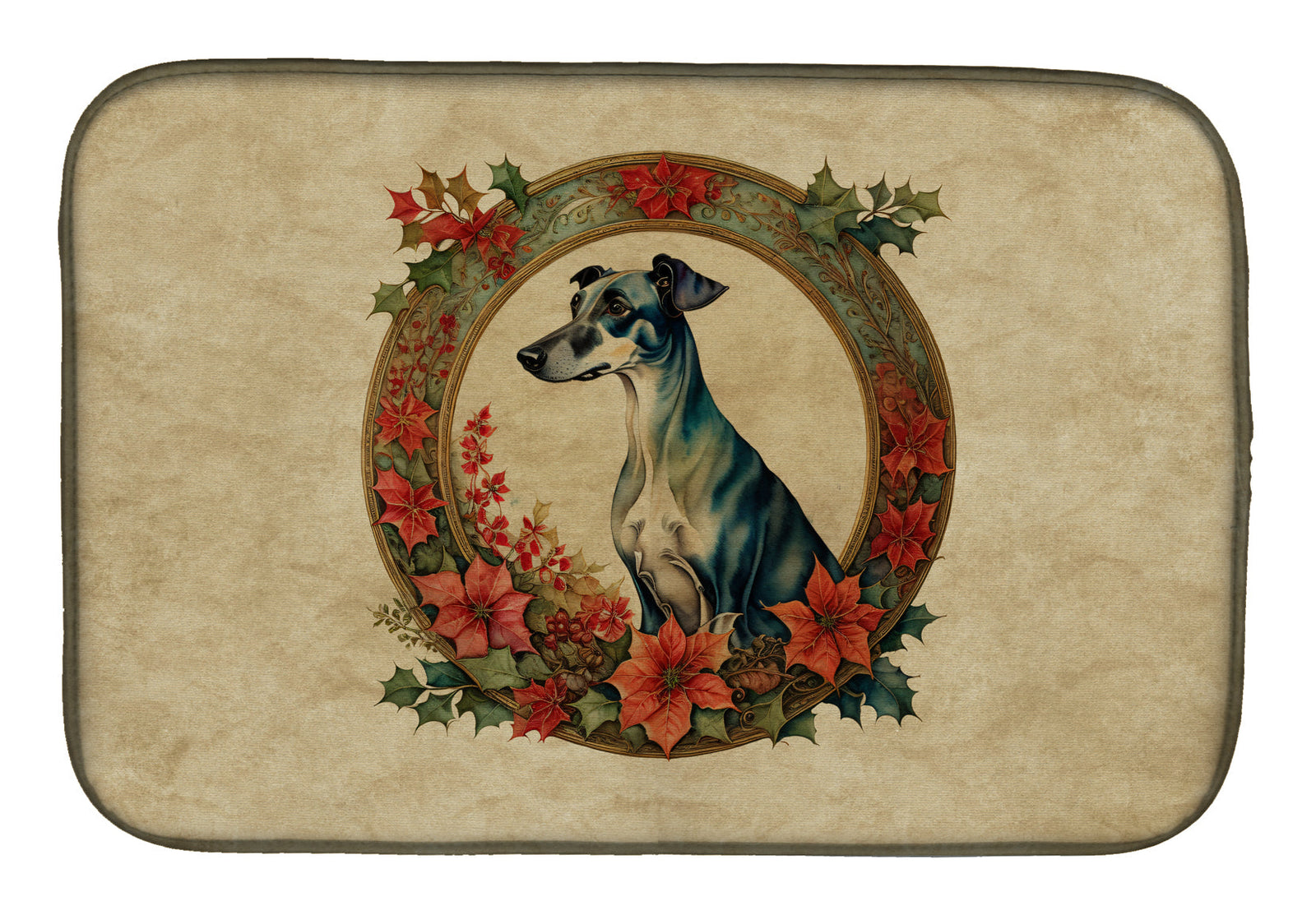 Caroline's Treasures Greyhound Christmas Flowers Dish Drying Mat