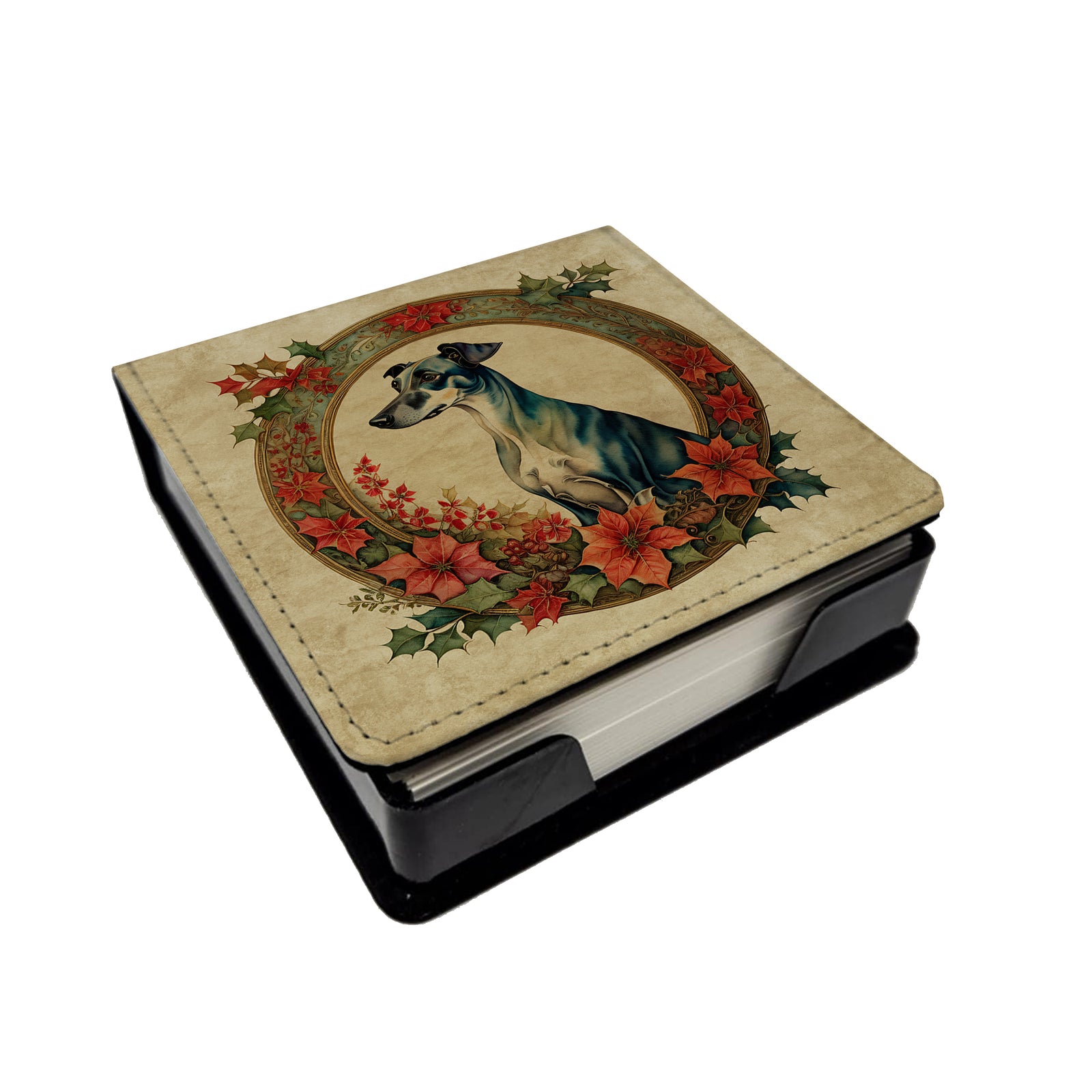 Caroline's Treasures Greyhound Christmas Flowers PU Leather Note Paper Holder