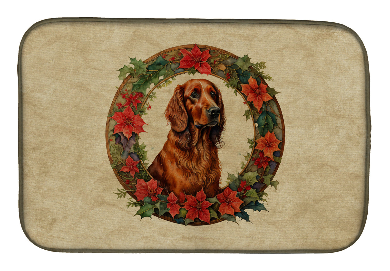Caroline's Treasures Irish Setter Christmas Flowers Dish Drying Mat