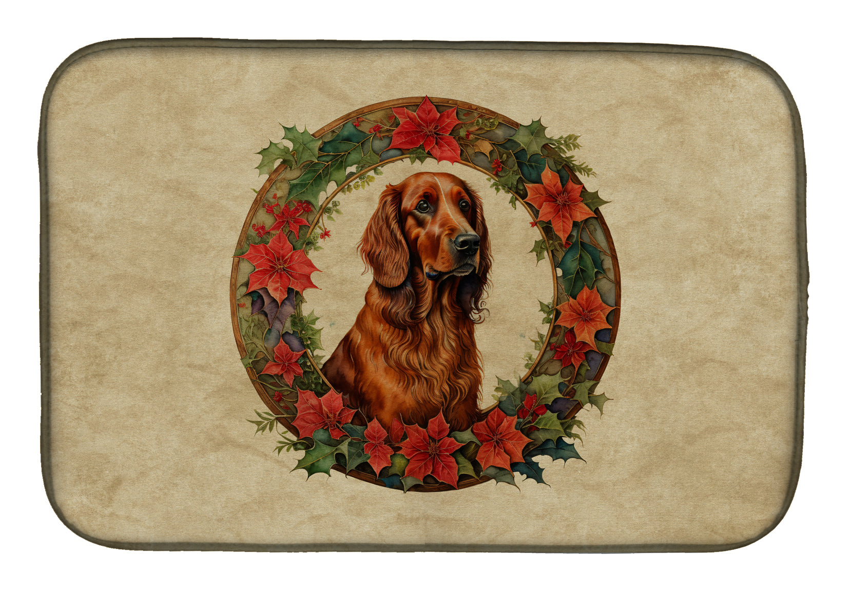 Caroline's Treasures Irish Setter Christmas Flowers Dish Drying Mat