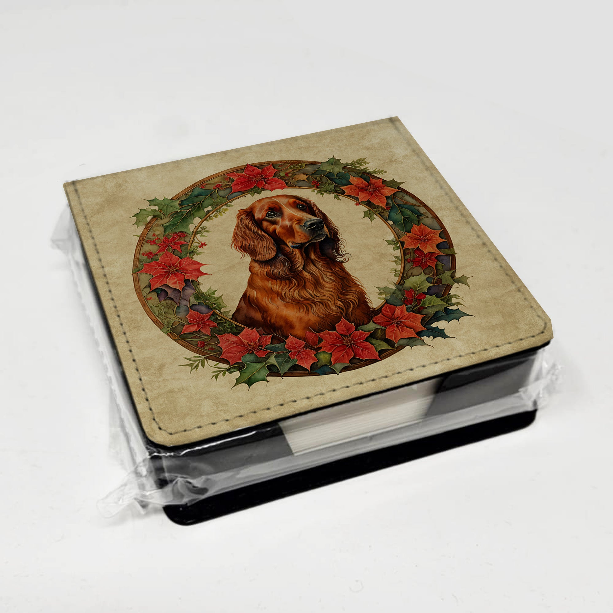 Caroline's Treasures Irish Setter Christmas Flowers PU Leather Note Paper Holder