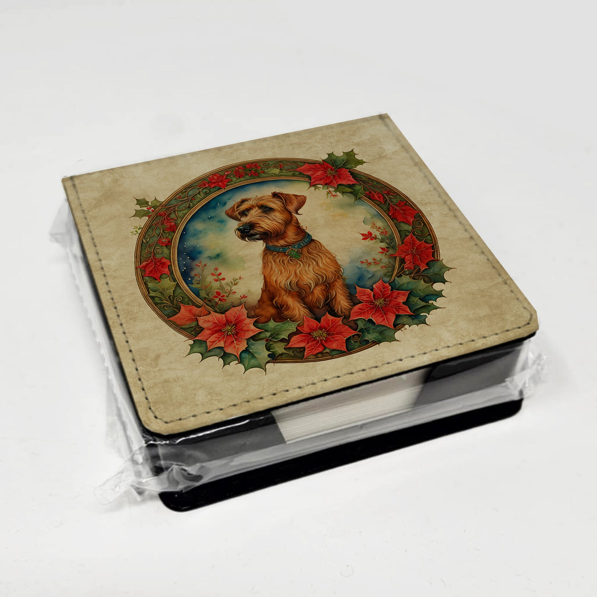 Caroline's Treasures Irish Terrier Christmas Flowers PU Leather Note Paper Holder