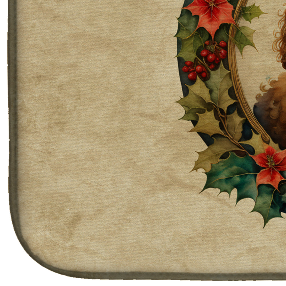 Caroline's Treasures Irish Water Spaniel Christmas Flowers Dish Drying Mat