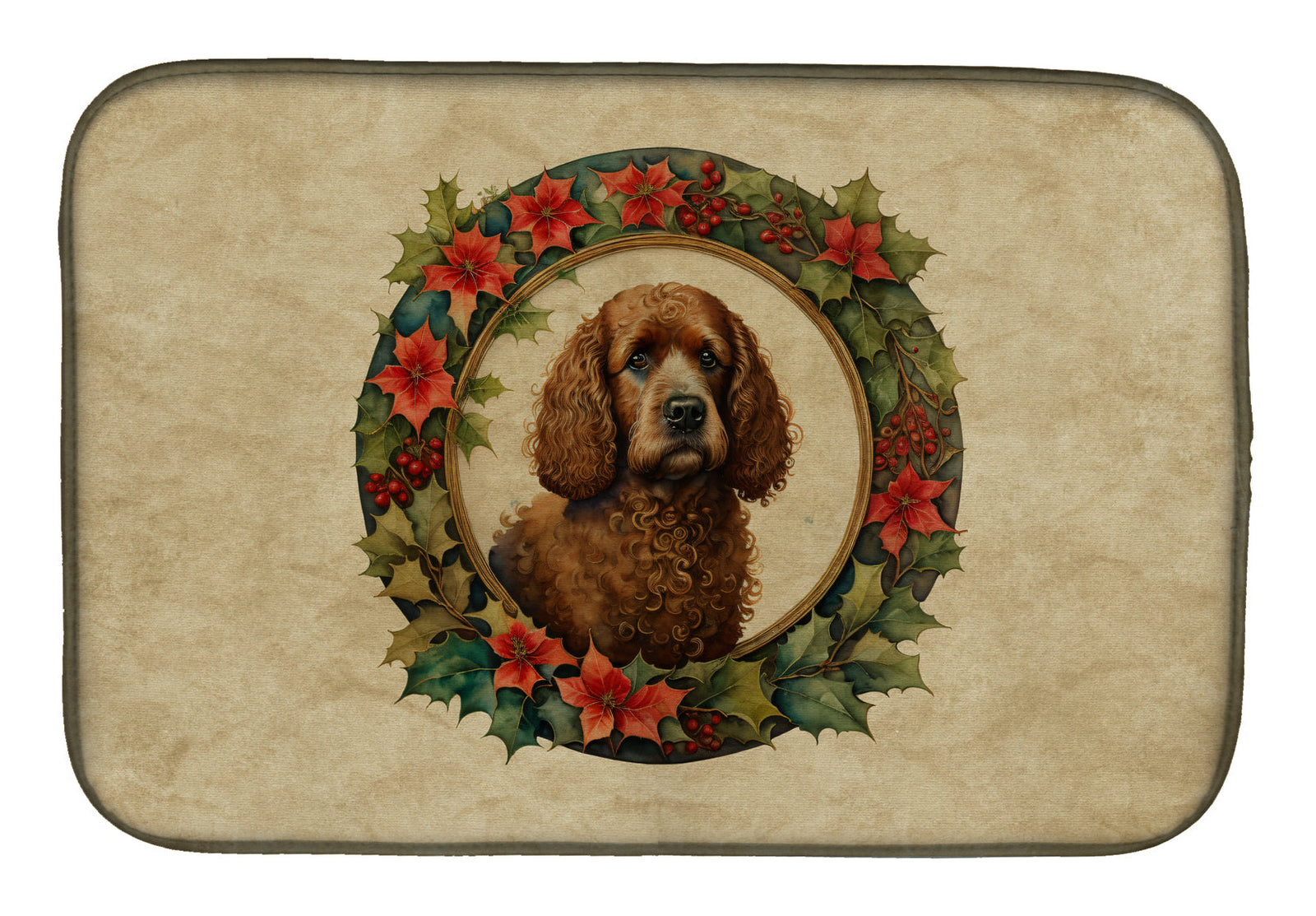 Caroline's Treasures Irish Water Spaniel Christmas Flowers Dish Drying Mat