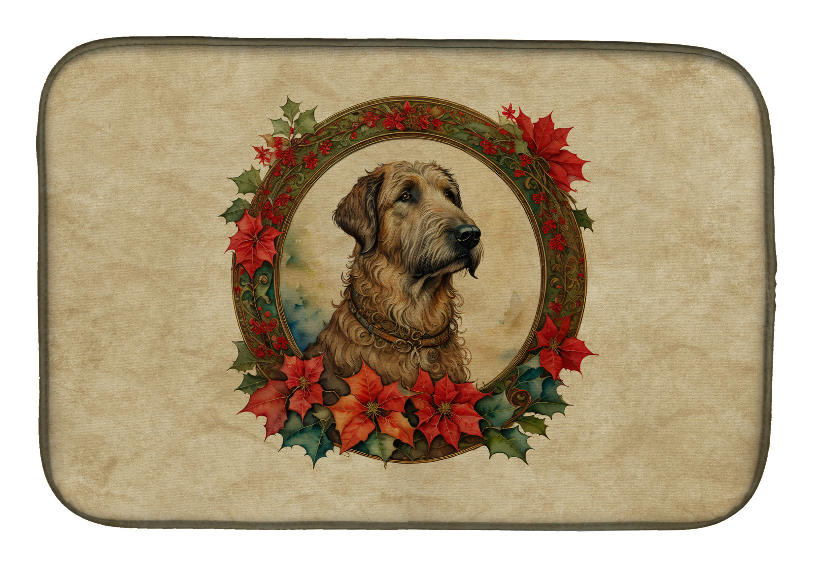 Caroline's Treasures Irish Wolfhound Christmas Flowers Dish Drying Mat