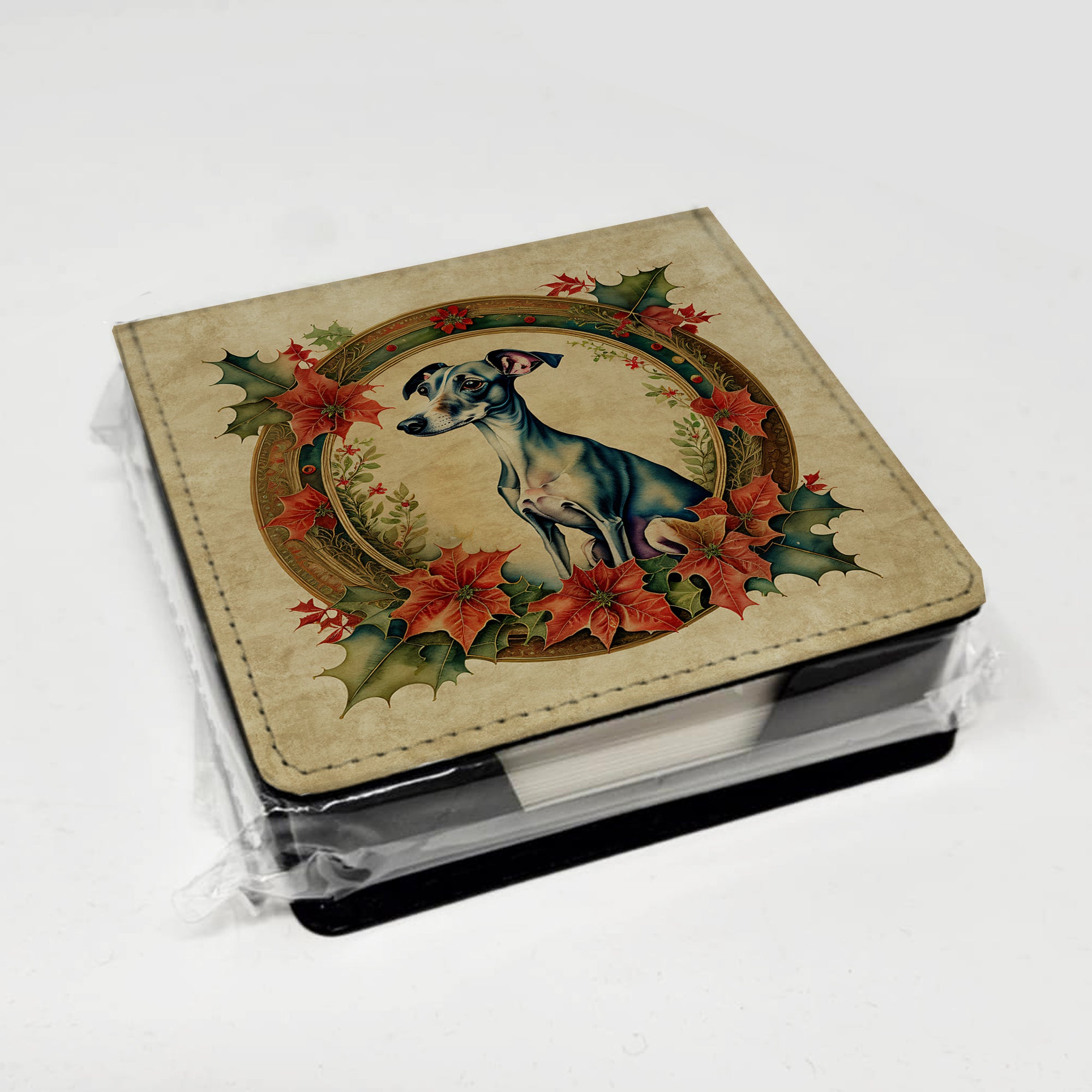 Caroline's Treasures Italian Greyhound Christmas Flowers PU Leather Note Paper Holder