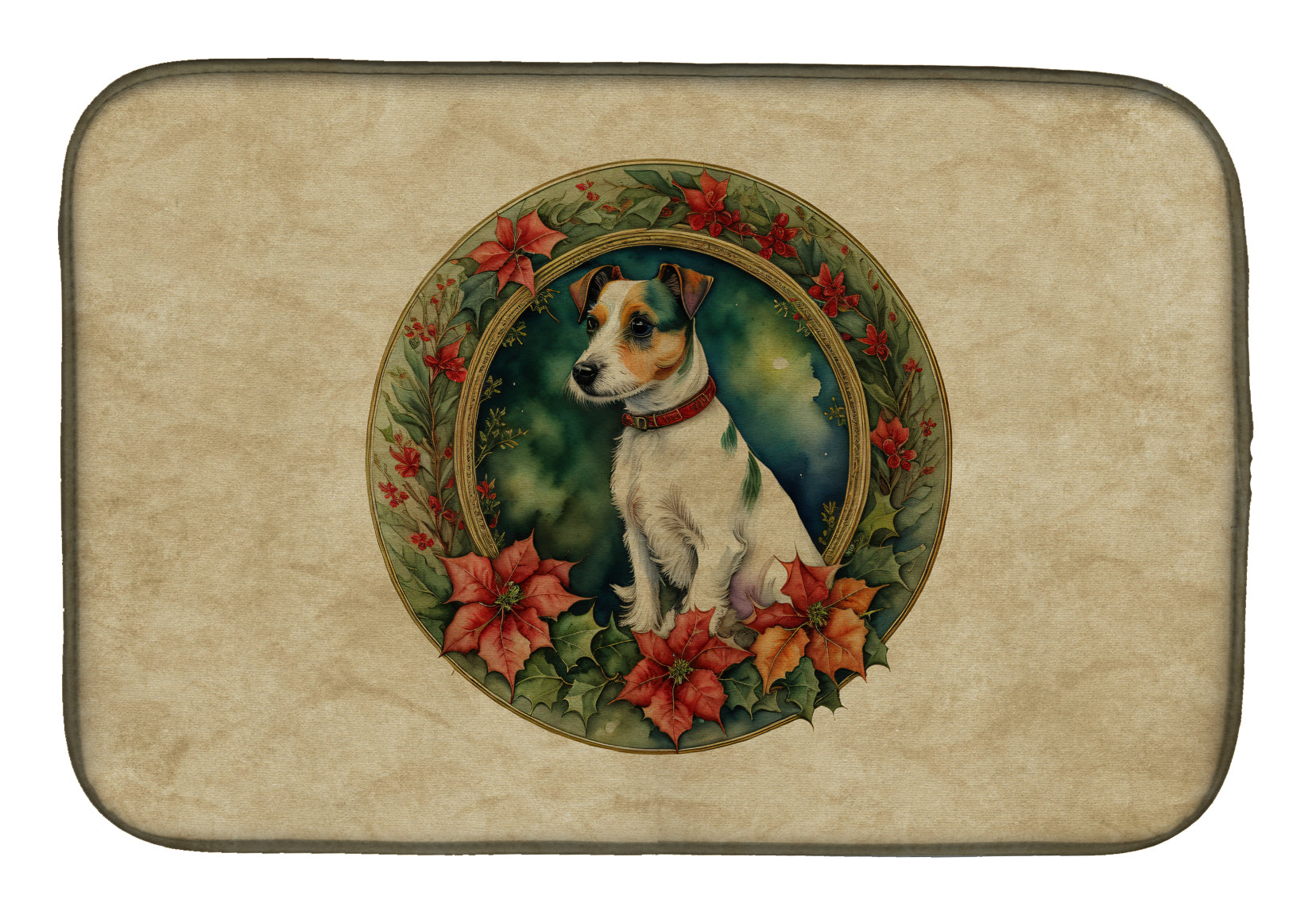 Caroline's Treasures Jack Russell Terrier Christmas Flowers Dish Drying Mat