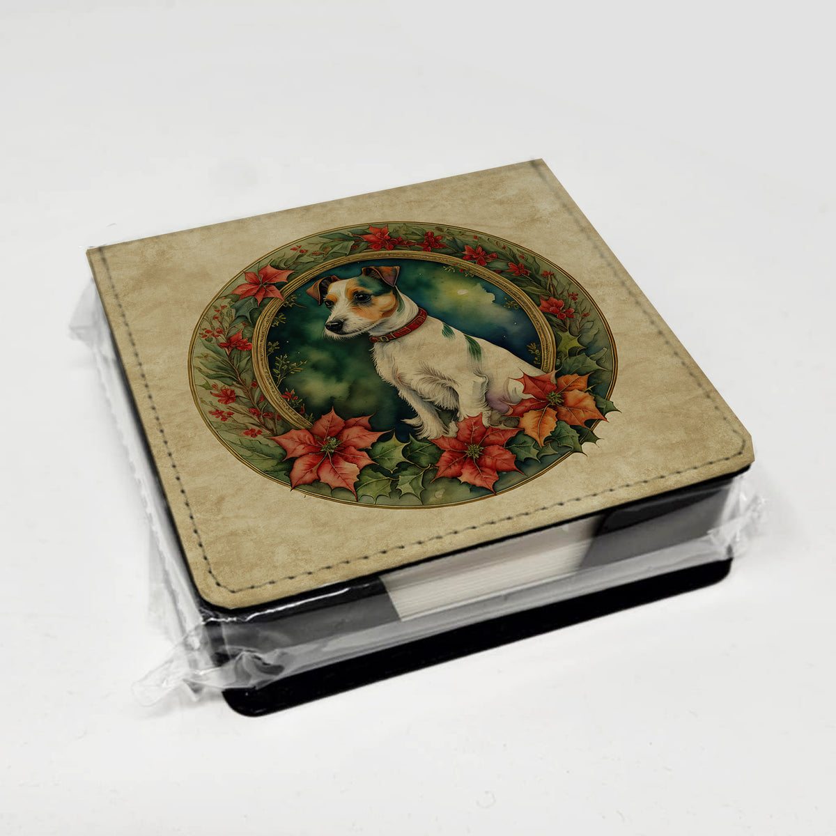 Caroline's Treasures Jack Russell Terrier Christmas Flowers PU Leather Note Paper Holder
