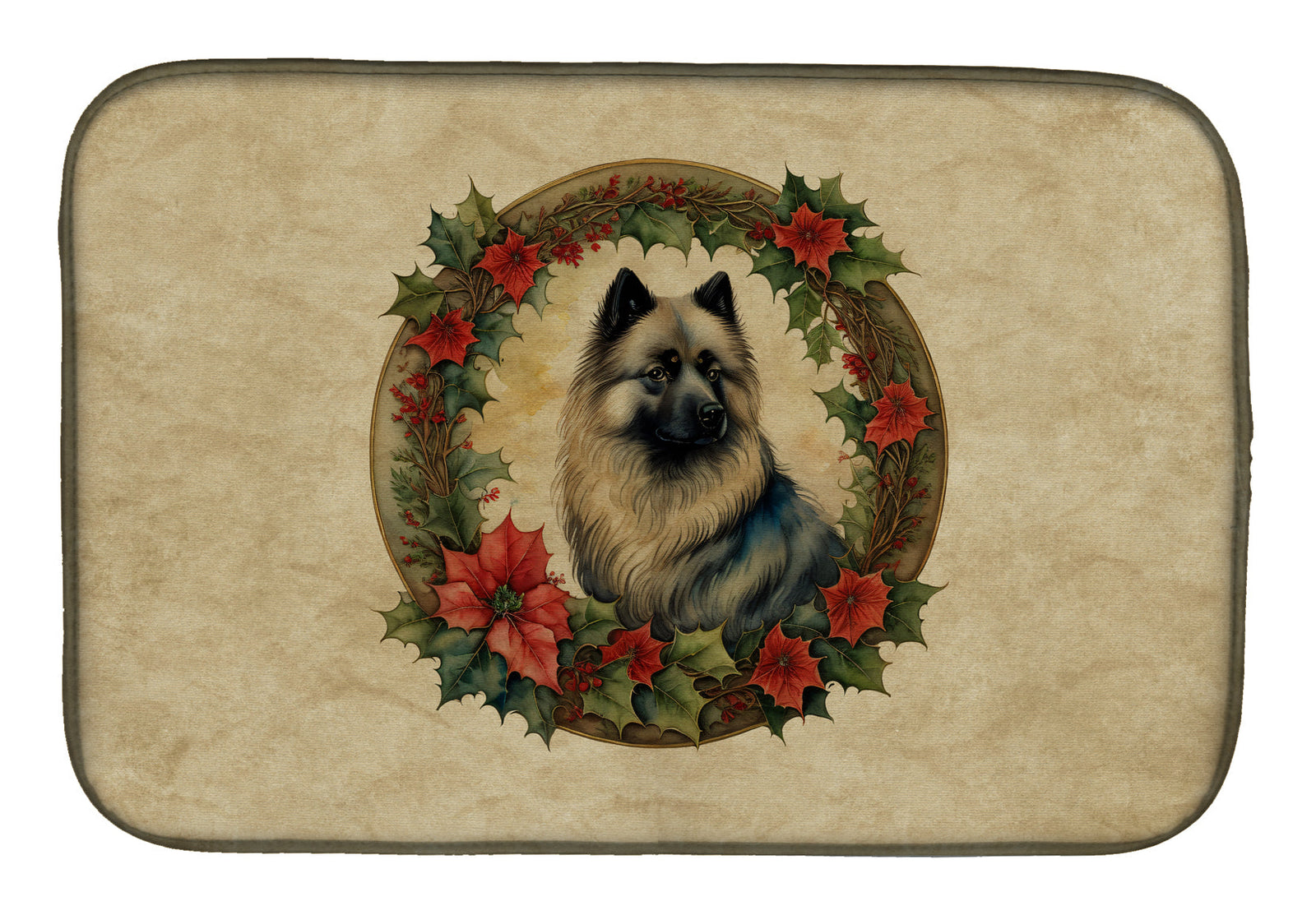 Caroline's Treasures Keeshond Christmas Flowers Dish Drying Mat