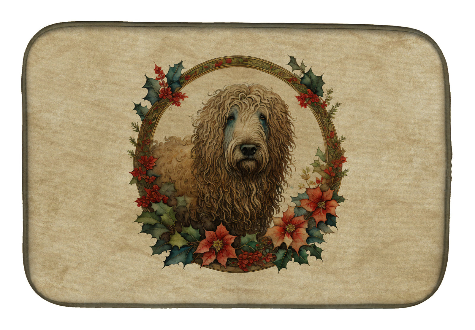 Caroline's Treasures Komondor Christmas Flowers Dish Drying Mat
