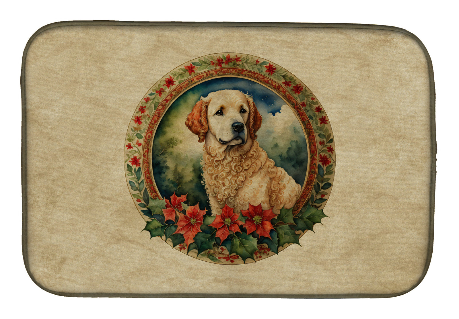Caroline's Treasures Kuvasz Christmas Flowers Dish Drying Mat