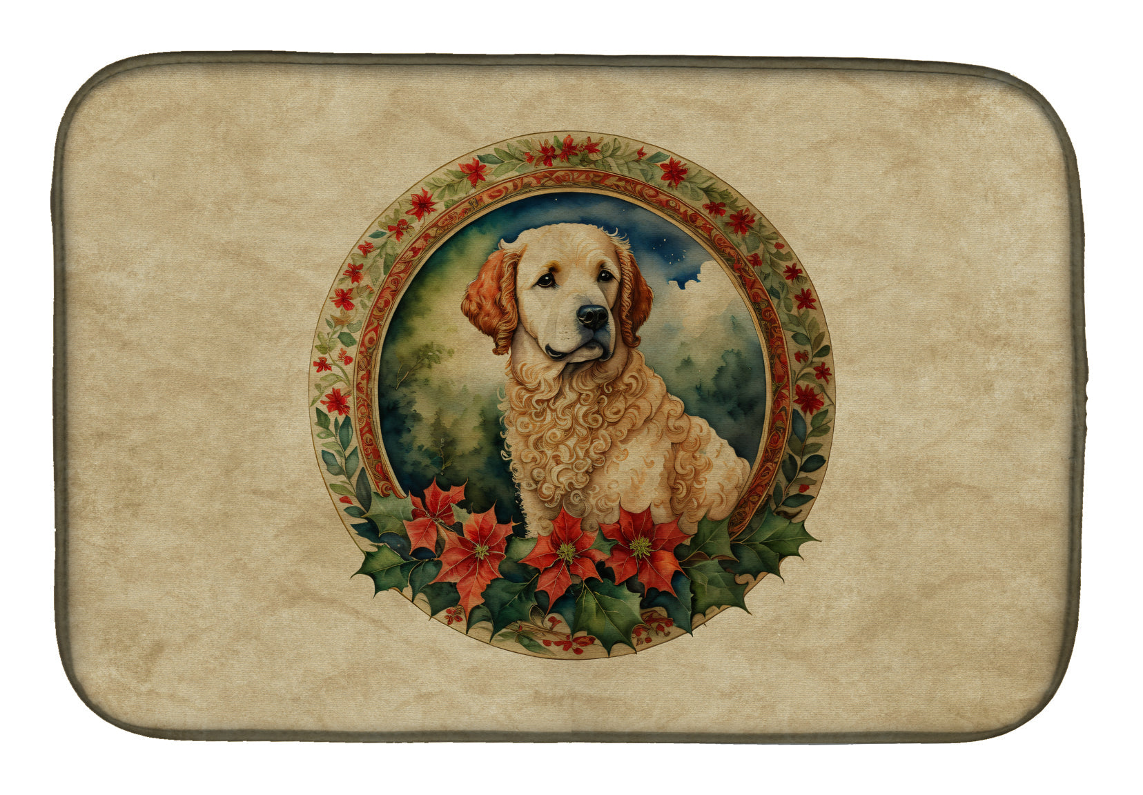 Caroline's Treasures Kuvasz Christmas Flowers Dish Drying Mat