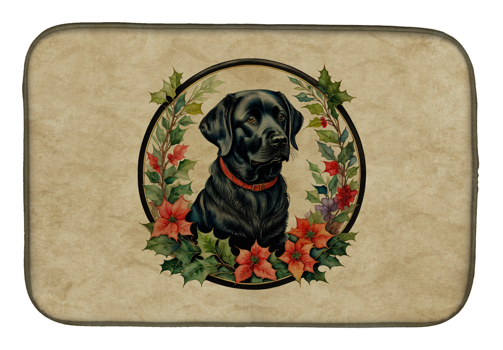 Caroline's Treasures Labrador Retriever Christmas Flowers Dish Drying Mat