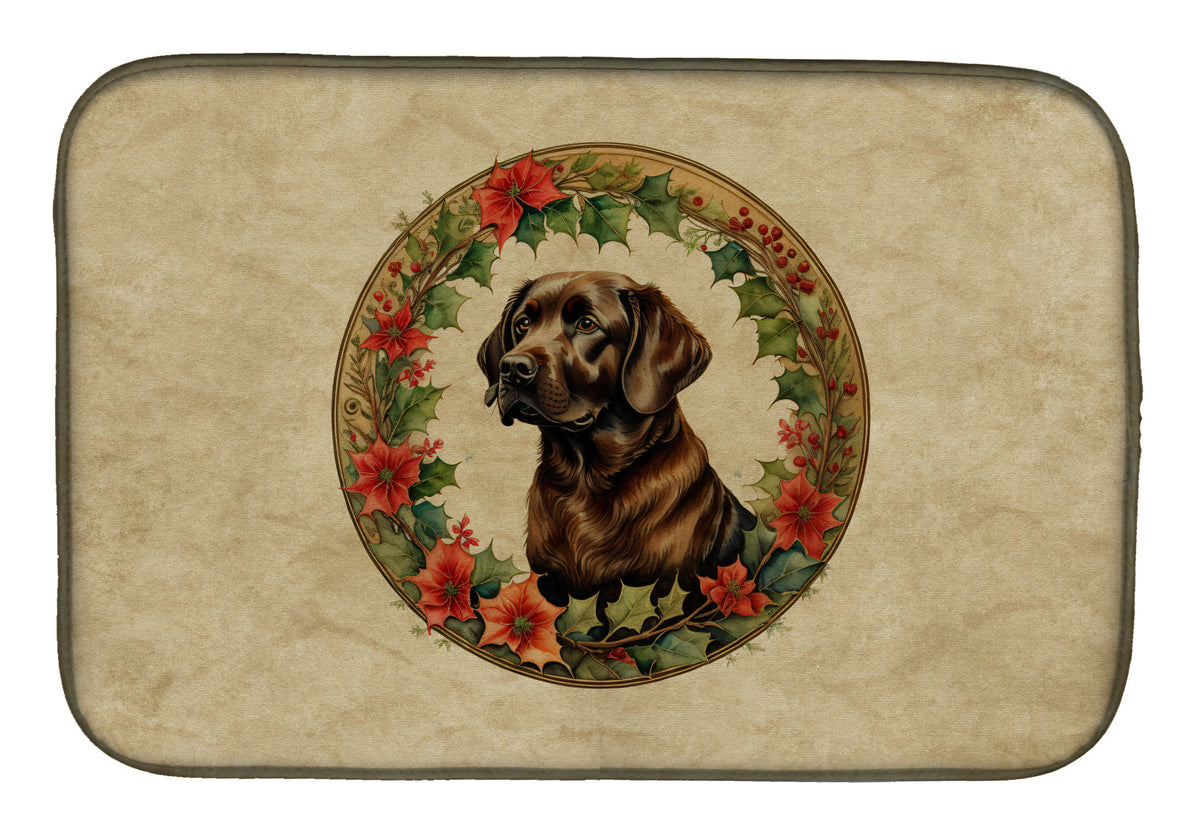 Caroline's Treasures Labrador Retriever Christmas Flowers Dish Drying Mat