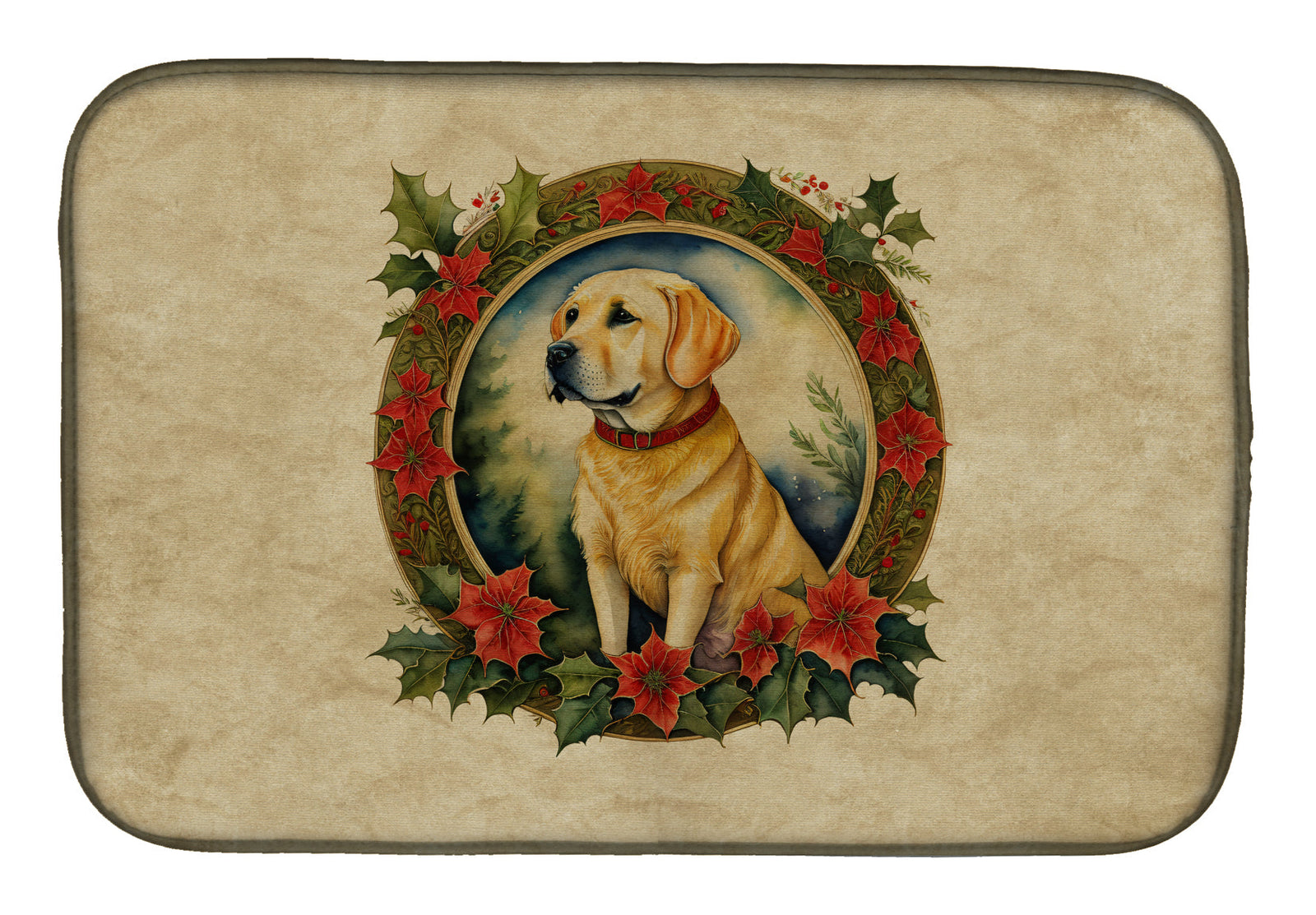 Caroline's Treasures Labrador Retriever Christmas Flowers Dish Drying Mat