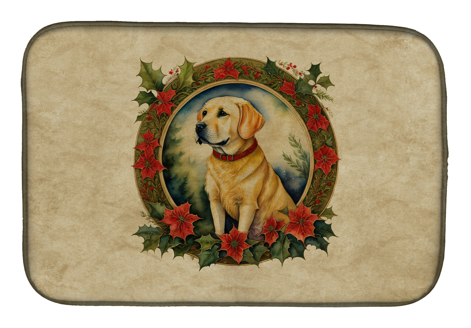 Caroline's Treasures Labrador Retriever Christmas Flowers Dish Drying Mat