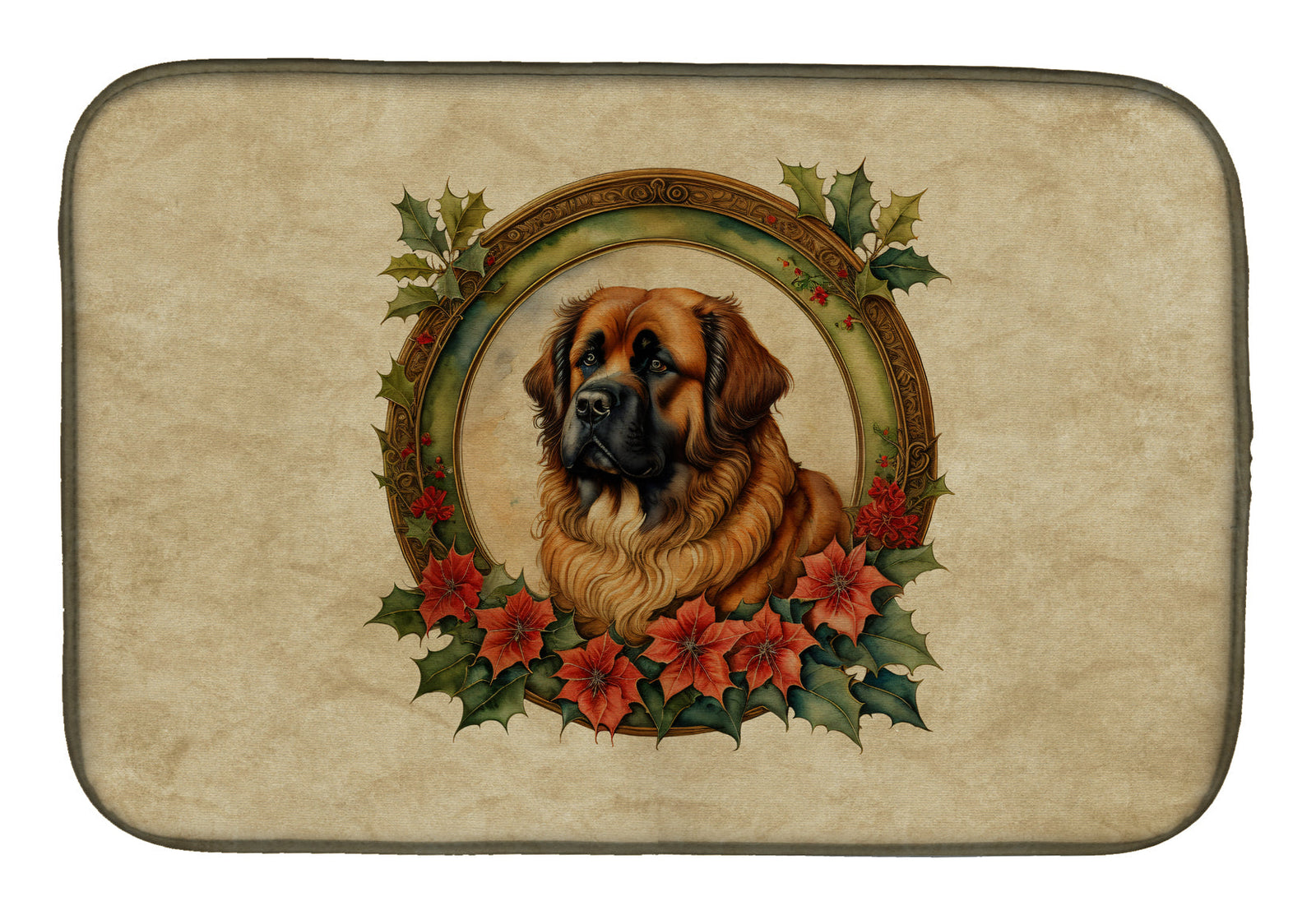 Caroline's Treasures Leonberger Christmas Flowers Dish Drying Mat