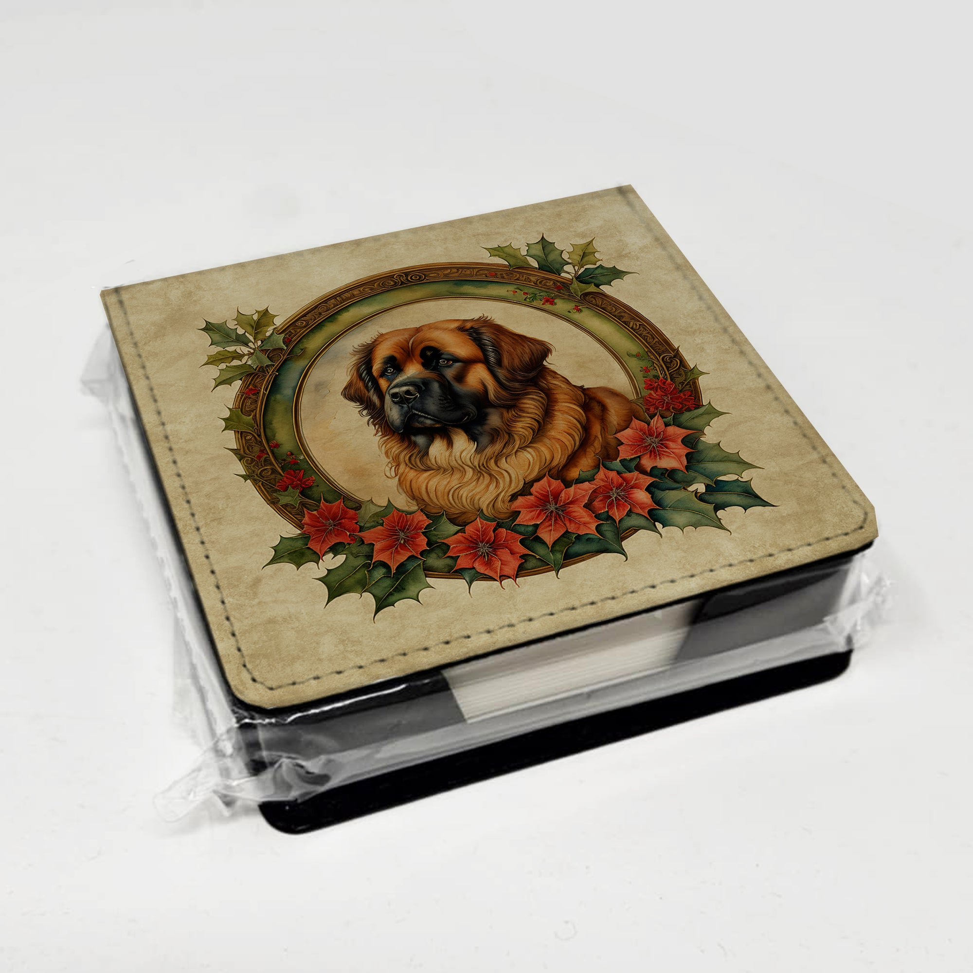 Caroline's Treasures Leonberger Christmas Flowers PU Leather Note Paper Holder