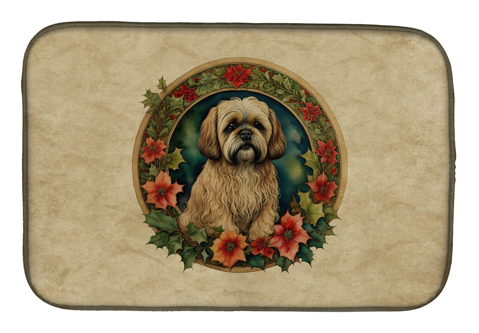 Caroline's Treasures Lhasa Apso Christmas Flowers Dish Drying Mat