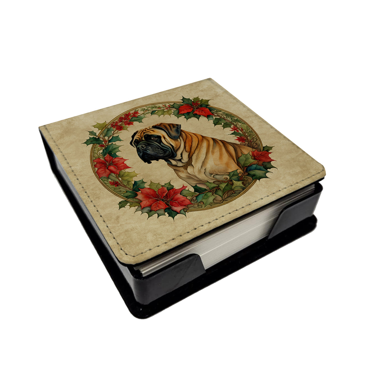 Caroline's Treasures Mastiff Christmas Flowers PU Leather Note Paper Holder
