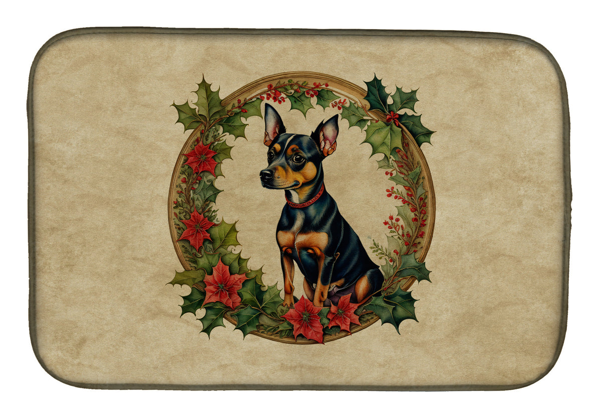 Caroline's Treasures Miniature Pinscher Christmas Flowers Dish Drying Mat