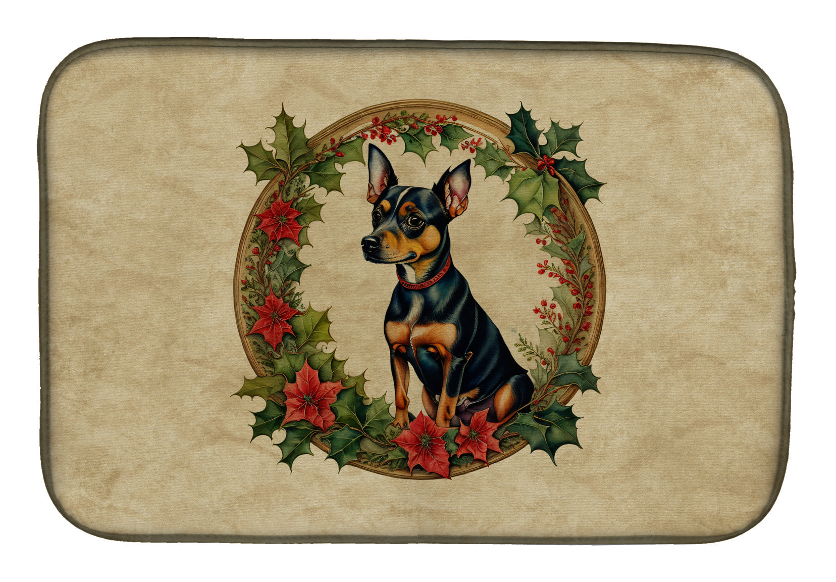 Caroline's Treasures Miniature Pinscher Christmas Flowers Dish Drying Mat
