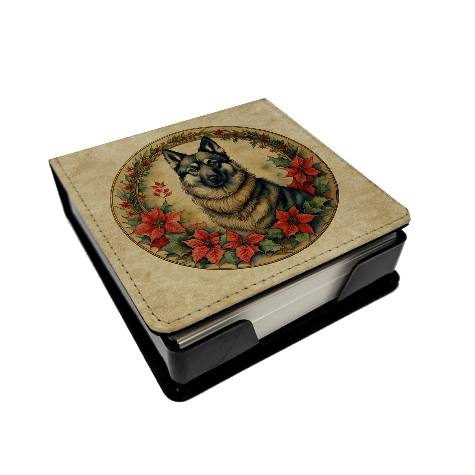 Caroline's Treasures Norwegian Elkhound Christmas Flowers PU Leather Note Paper Holder