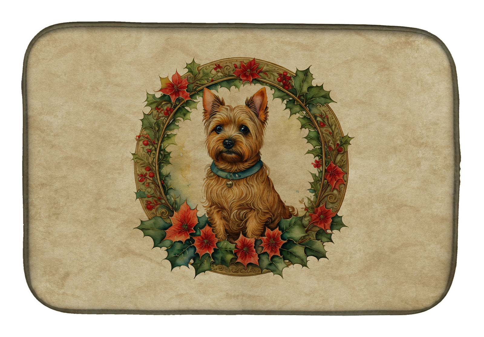 Caroline's Treasures Norwich Terrier Christmas Flowers Dish Drying Mat