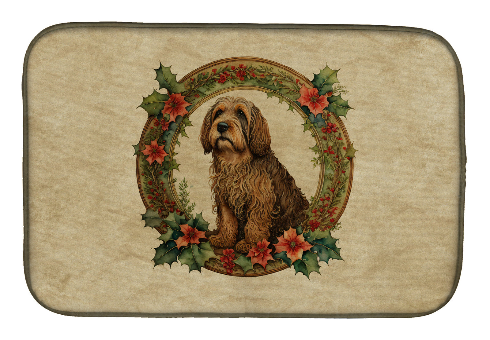 Caroline's Treasures Otterhound Christmas Flowers Dish Drying Mat