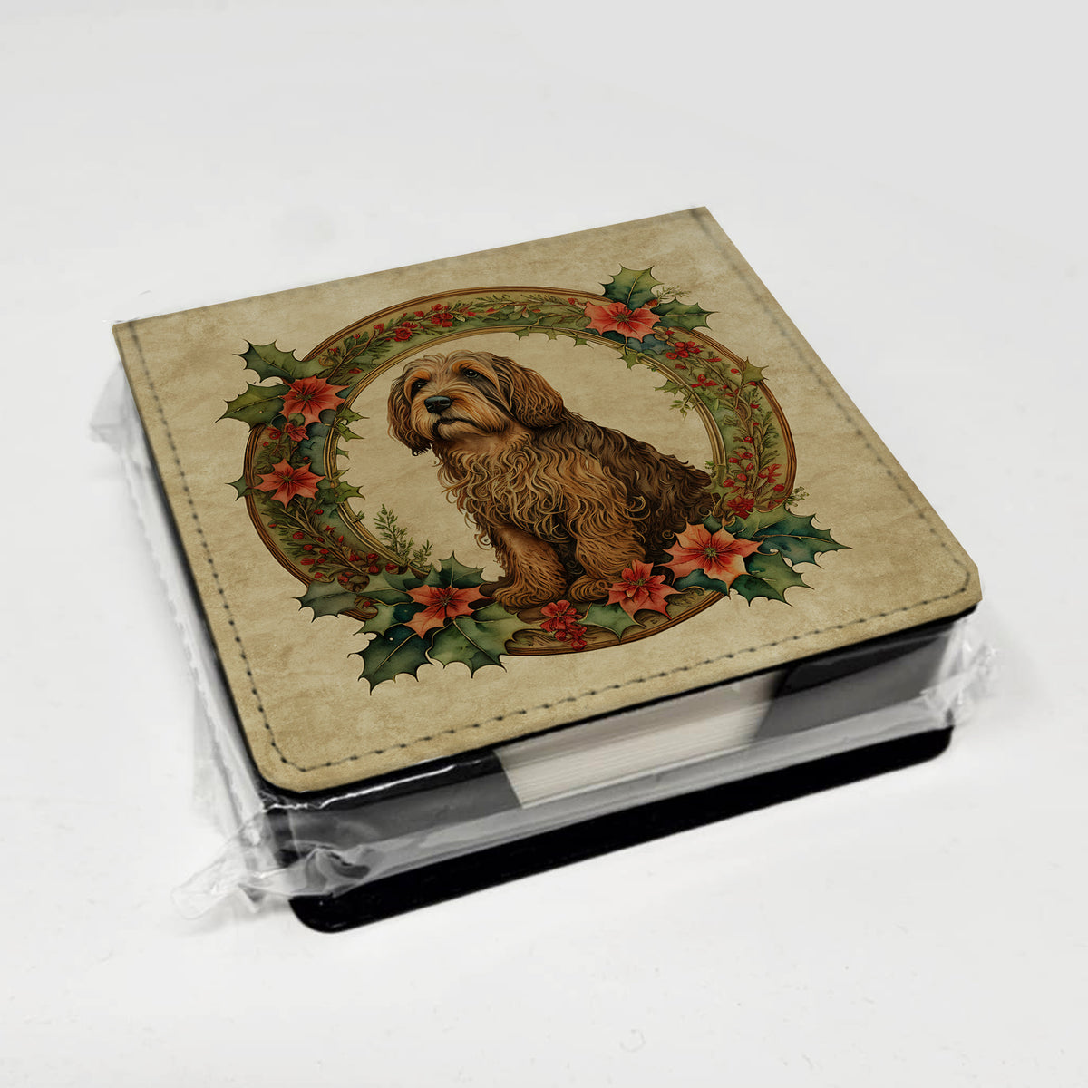 Caroline's Treasures Otterhound Christmas Flowers PU Leather Note Paper Holder