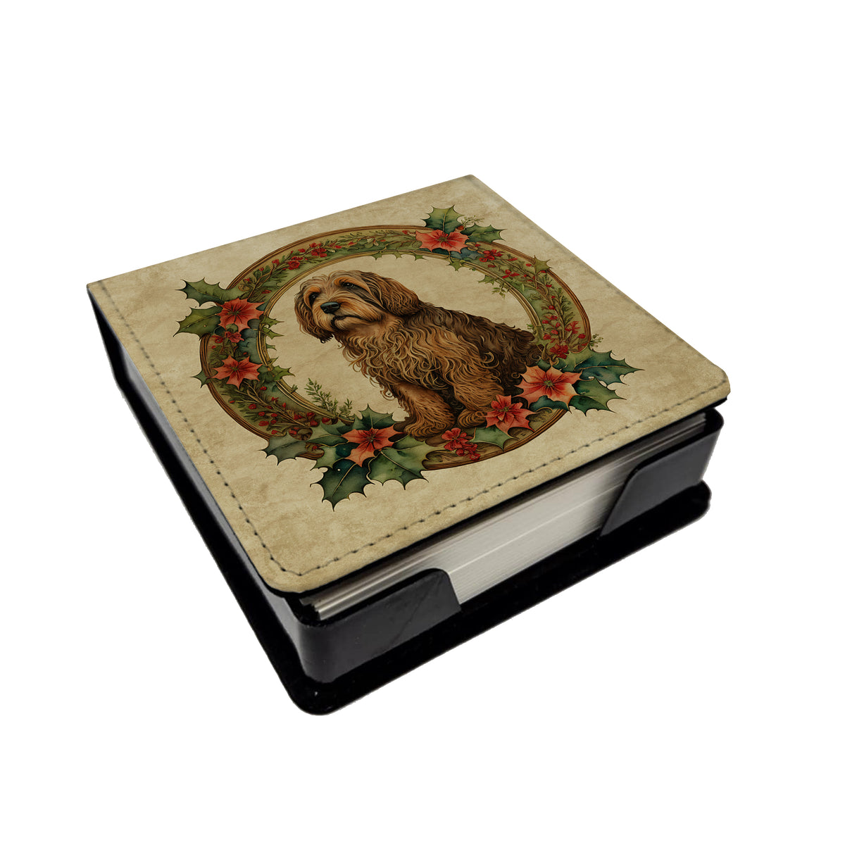 Caroline's Treasures Otterhound Christmas Flowers PU Leather Note Paper Holder