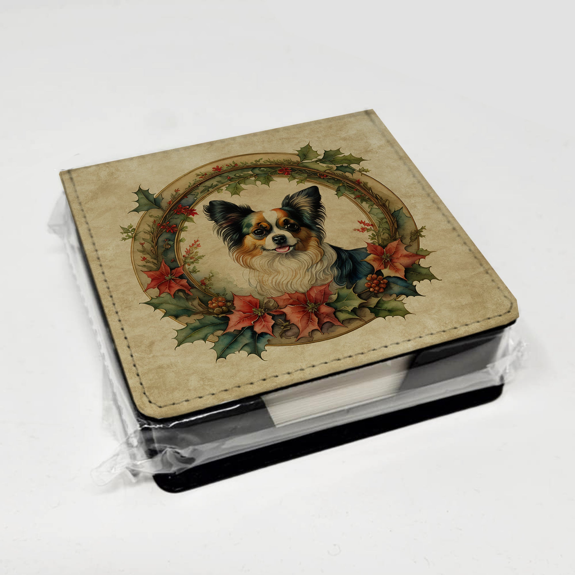Caroline's Treasures Papillon Christmas Flowers PU Leather Note Paper Holder